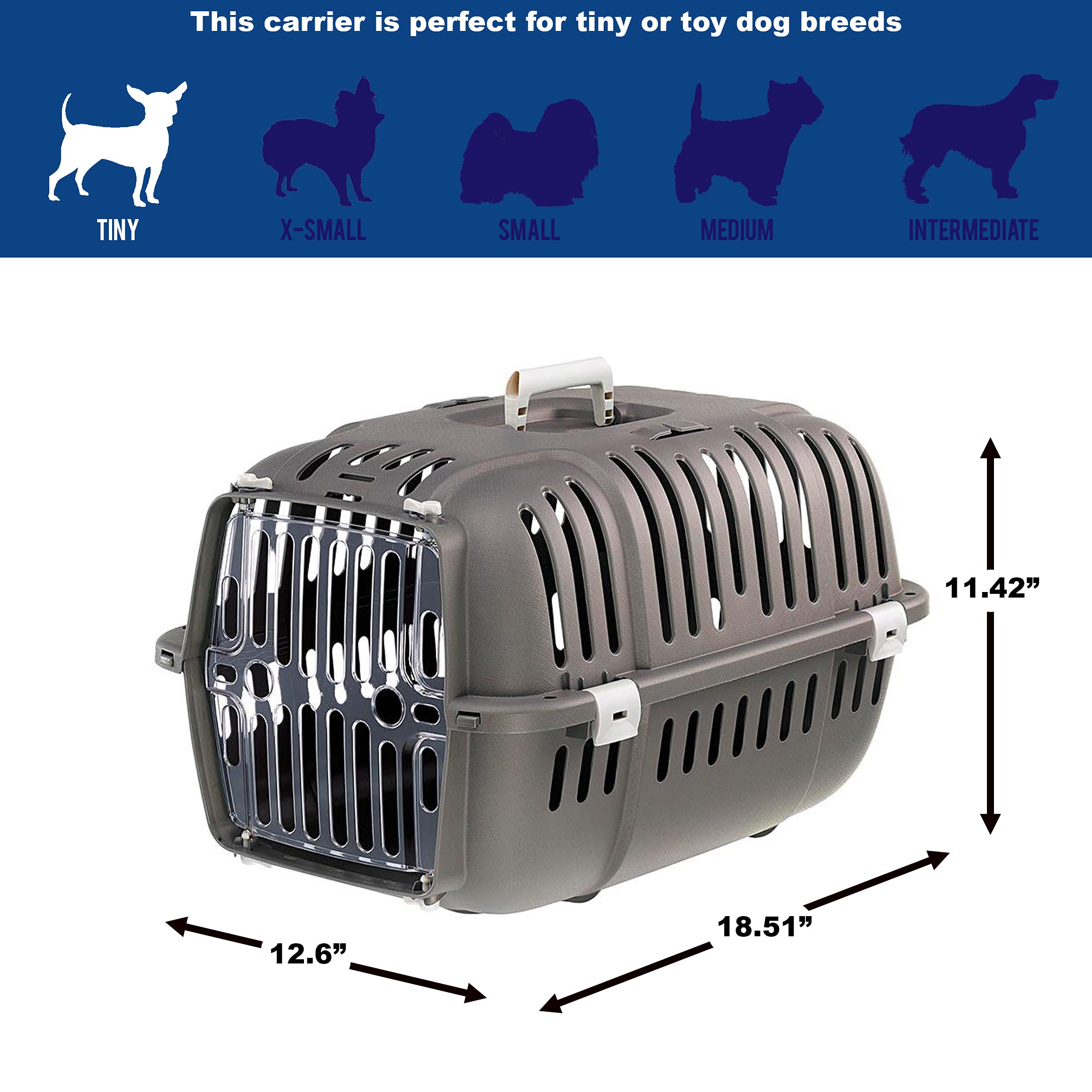 Ferplast Jet Pet Carrier: Value Dog Carrier Suitable for Toy Dog Breeds & Small Cats, Assembled Dimensions are 18.51L x 12.6W x 11.42H inches, Gray - Image 6