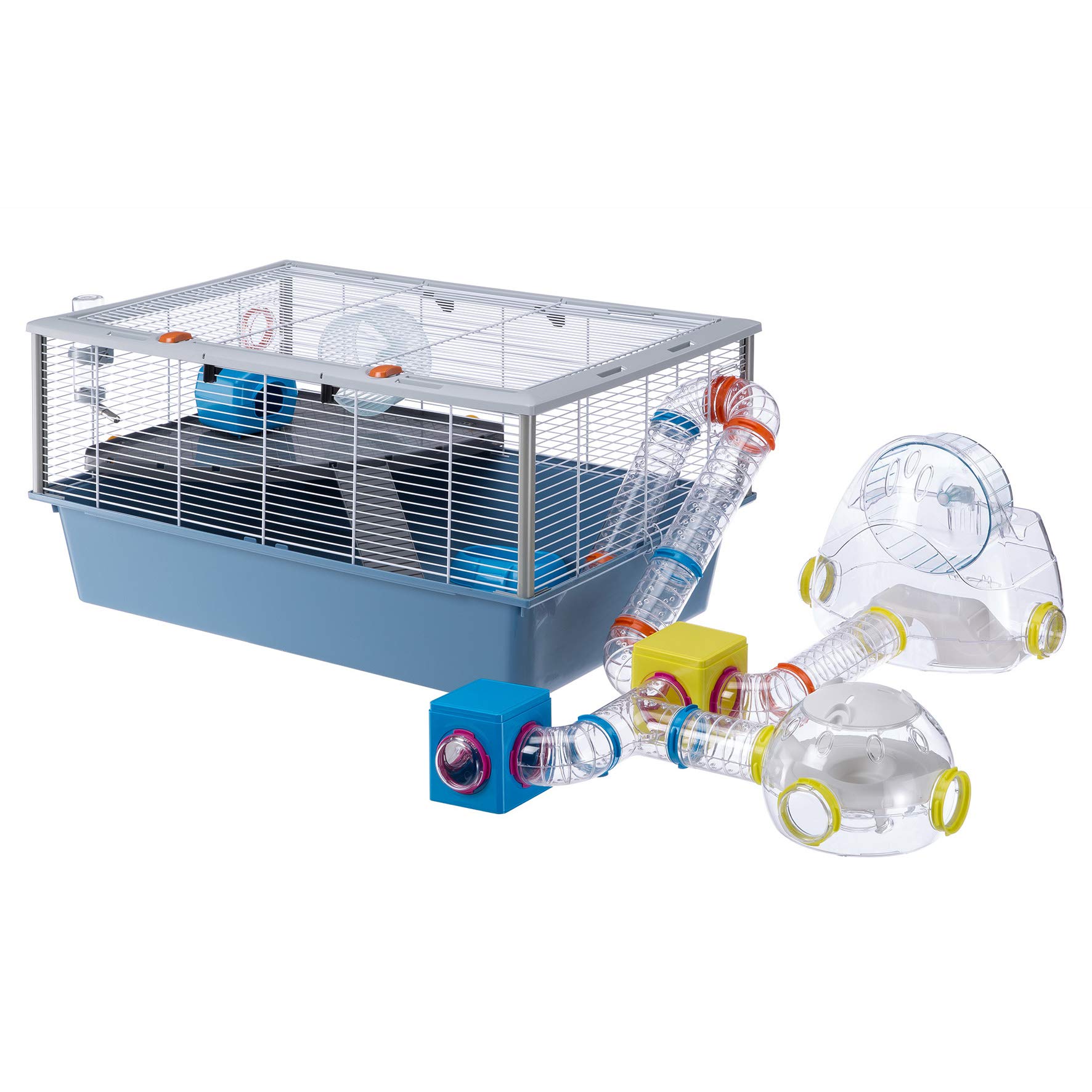 Ferplast Modular Hamster Gym Add-on Unit, Includes Exercise Wheel & 3 Connecting Ports, 12.7L x 9.06W x 10.4H Inches, Clear - Image 3